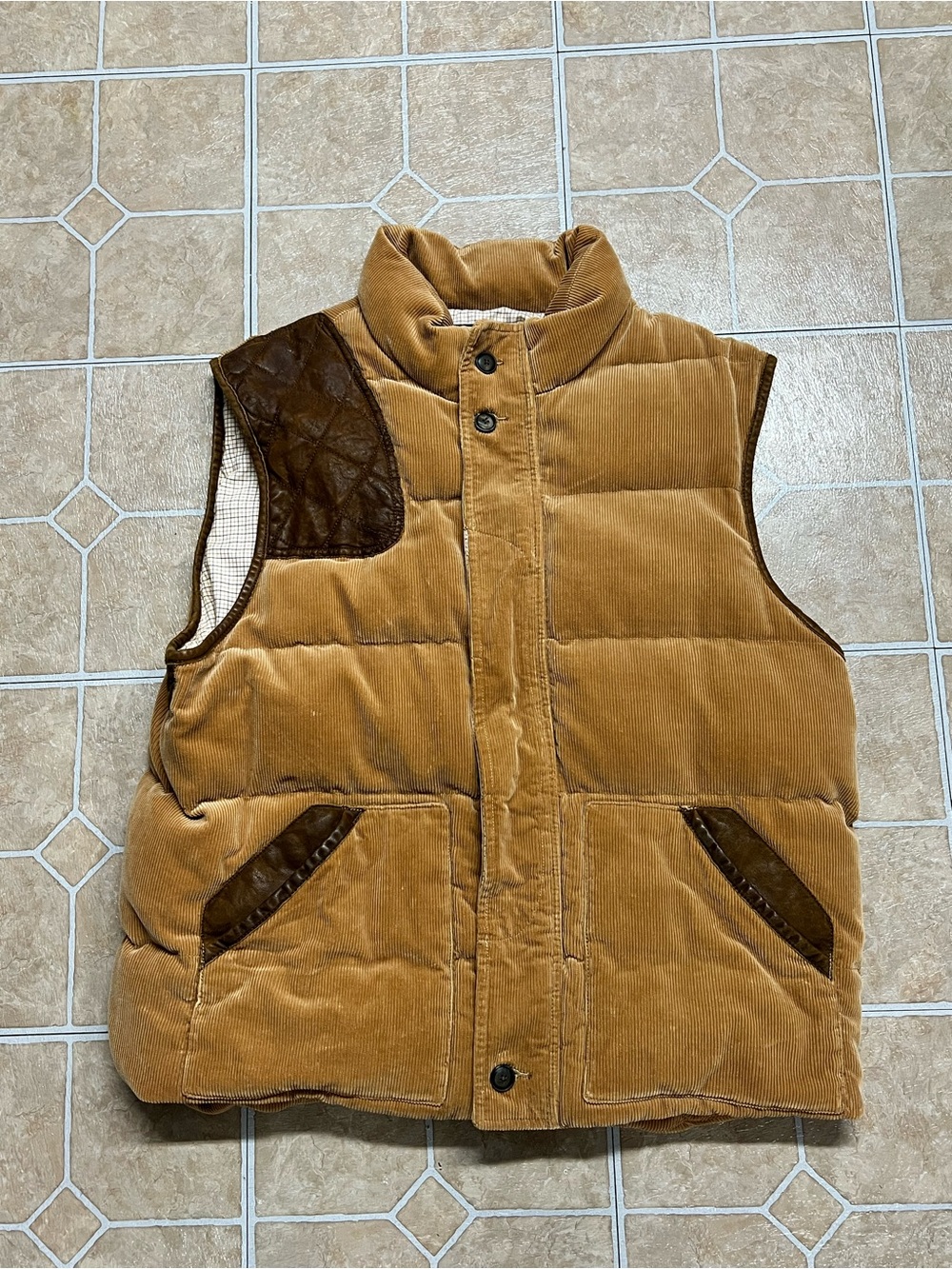 Ralph Lauren Hunter Sportsman Corduroy Down Puffer Vest with Cow Leather Trim
